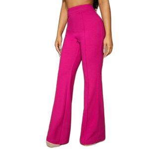 SHEIN SXY High-Waist Hot Pink Flare Leg Business Pants, Elastic Waist – Size S